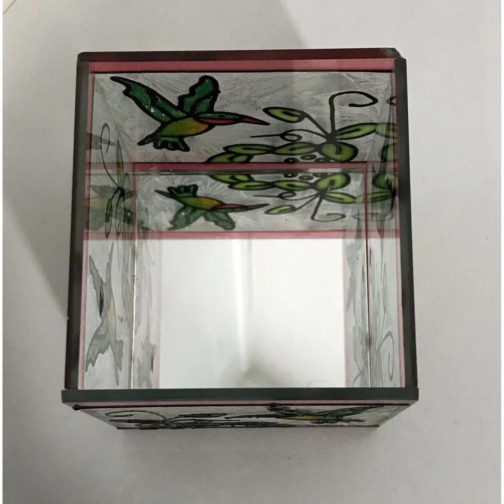 Glass Votive Hand Painted Hummingbird Flowers 3